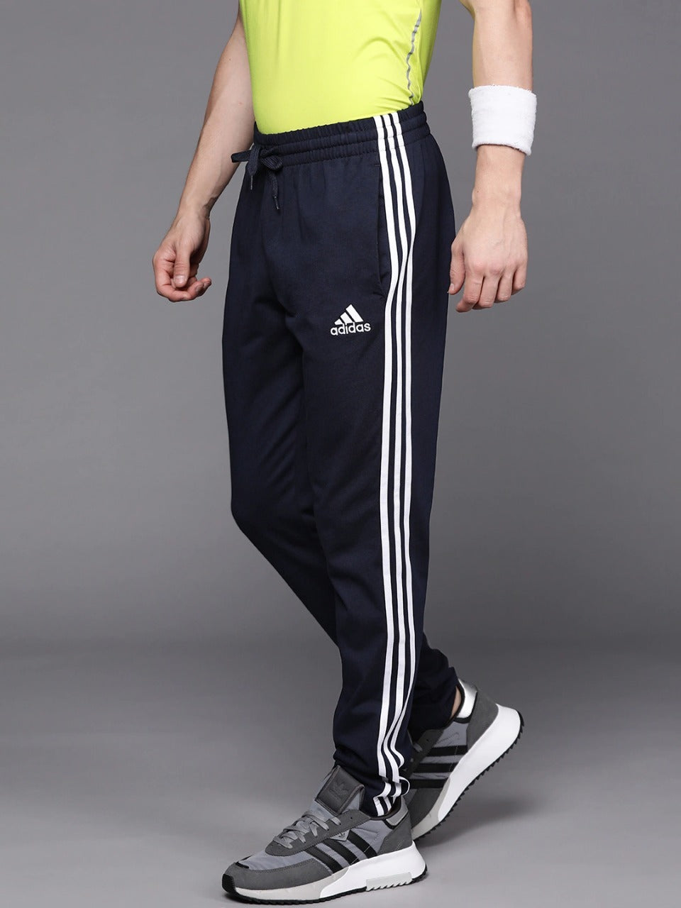 Adidas Solid Casual Men Track Pants color Navy Blue & Grey