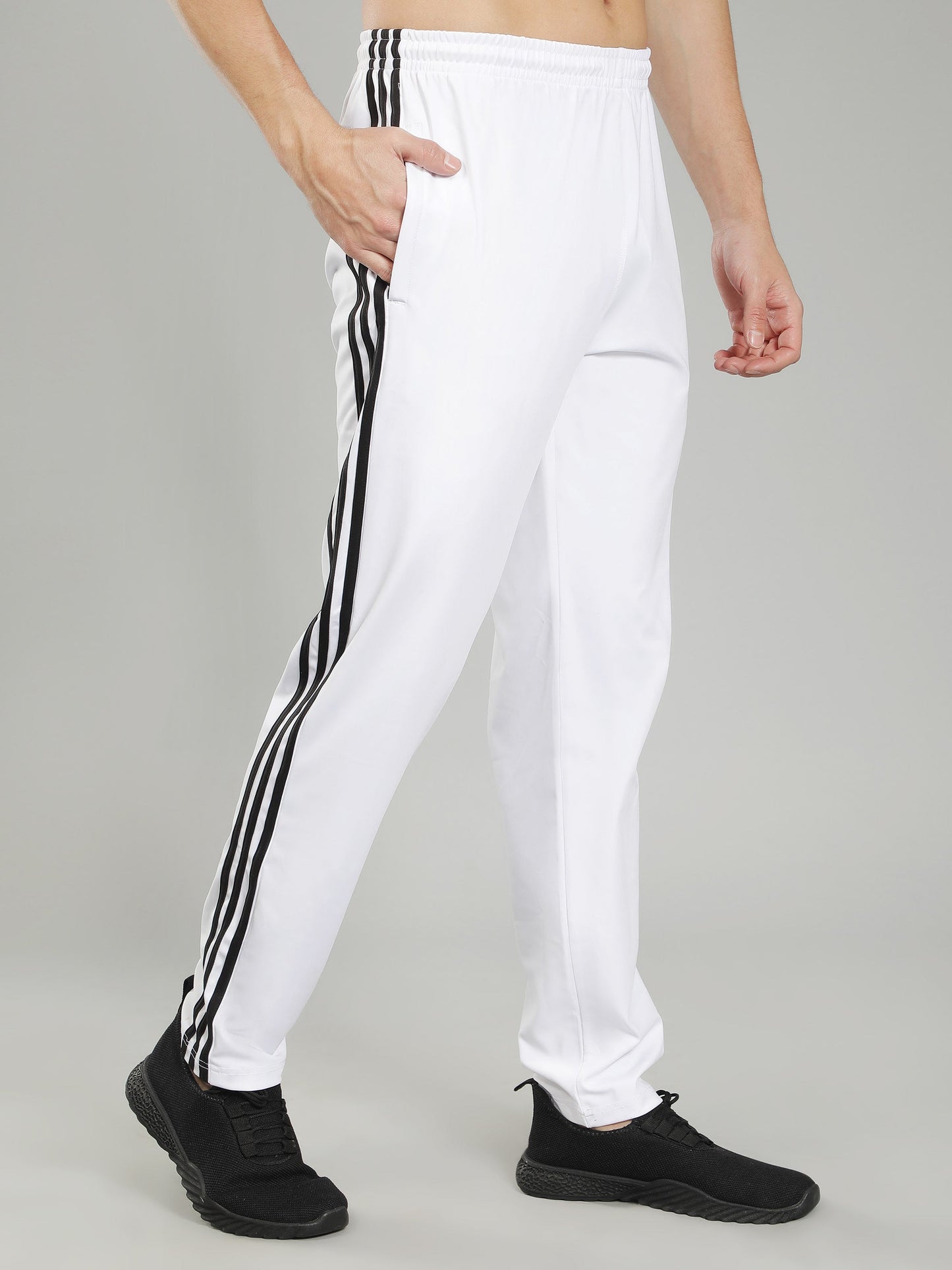 Adidas Solid Casual Men Track Pants color Black & White