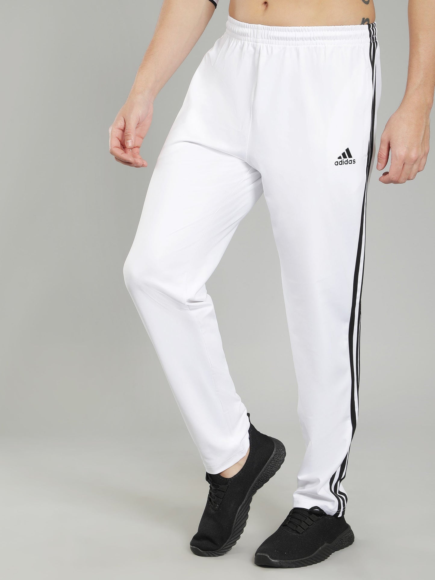 Adidas Solid Casual Men Track Pants color Black & White
