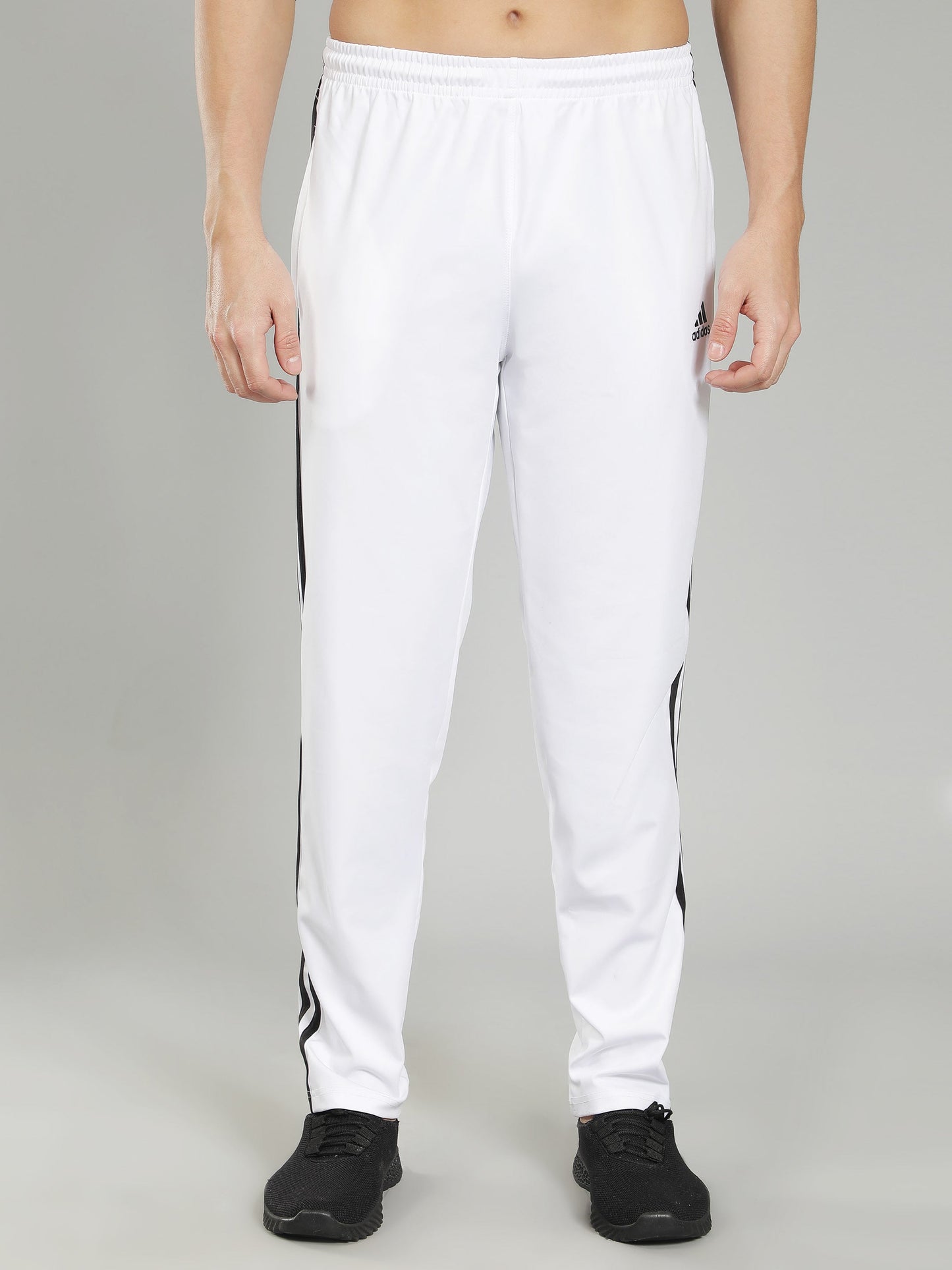Adidas Solid Casual Men Track Pants color Black & White