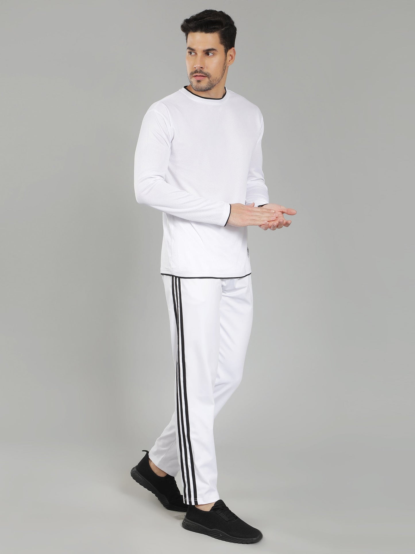 Adidas Solid Casual Men White & Black Strips Track Pants
