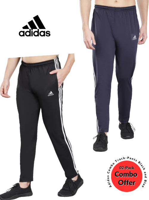 Adidas Solid Casual Men Track Pants color Black & Navy Blue