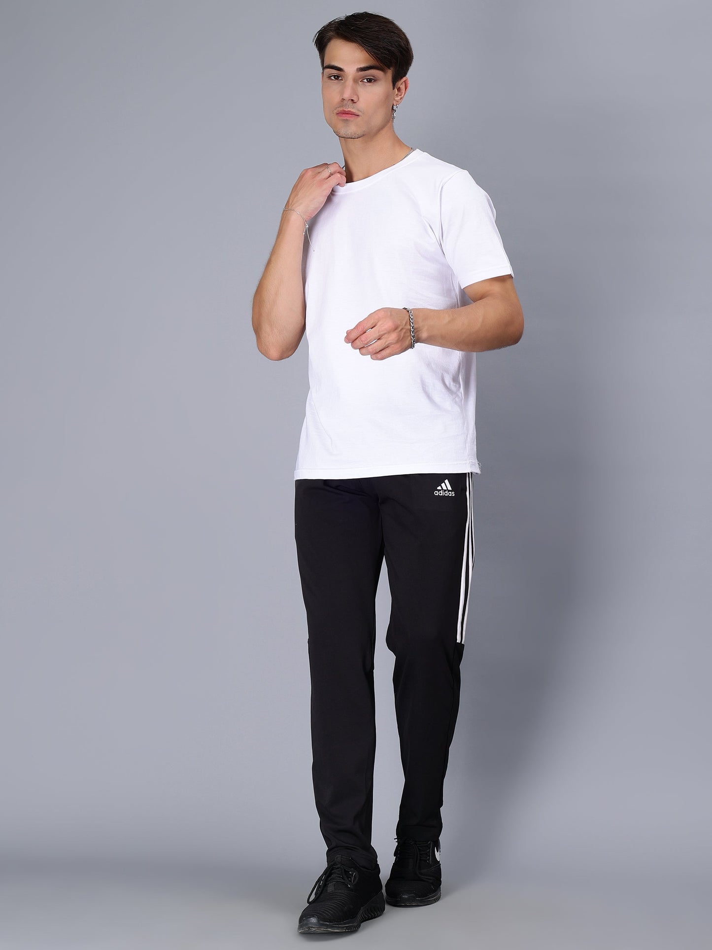 Adidas Solid Casual Men Black half three white stripes Track Pants